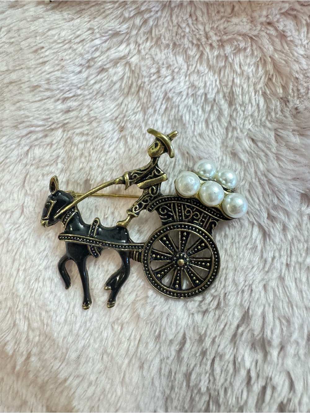 Demascene toledo donkey cart man brooch